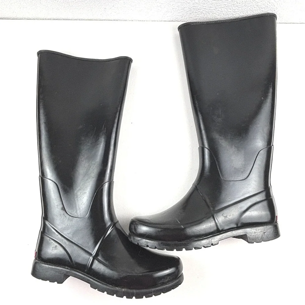 Lauren Ralph Lauren Setha Rain Boots Women 7B Black Good Waterproof Lug Sole